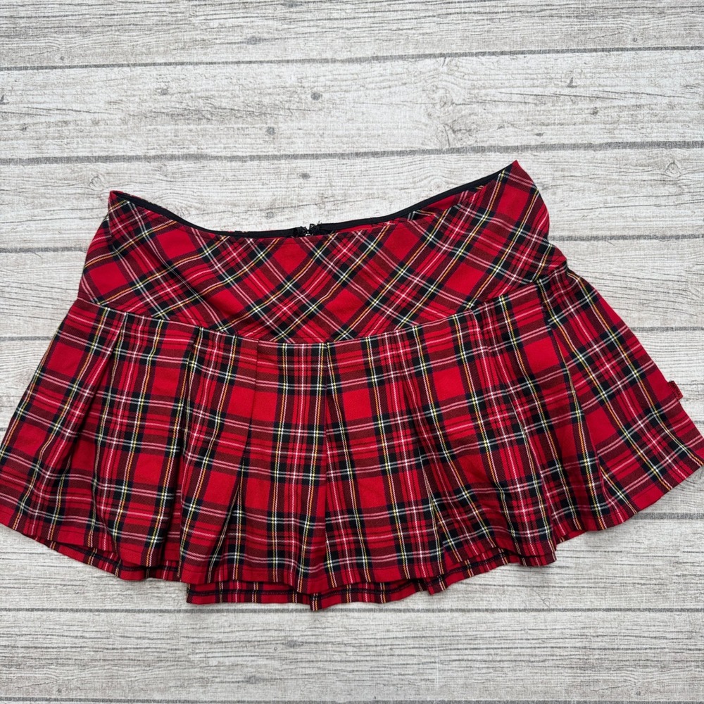 Royal Bones By Tripp Mini Skirt Women's 3XL Red Plaid Pleated Punk Goth Grunge